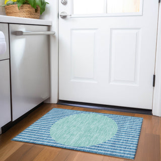 Piper Looms Mayfield Stripes AMF994 Teal Machine Washable Area Rug Scatter Lifestyle Image Feature