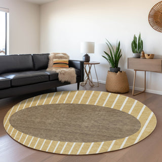 Piper Looms Mayfield Stripes AMF994 Wheat Machine Washable Area Rug Round Lifestyle Image Feature