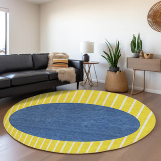 Piper Looms Mayfield Stripes AMF994 Yellow Machine Washable Area Rug Round Lifestyle Image Feature