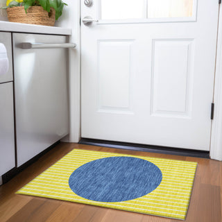 Piper Looms Mayfield Stripes AMF994 Yellow Machine Washable Area Rug Scatter Lifestyle Image Feature