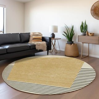 Piper Looms Mayfield Stripes AMF995 Gold Machine Washable Area Rug Round Lifestyle Image Feature