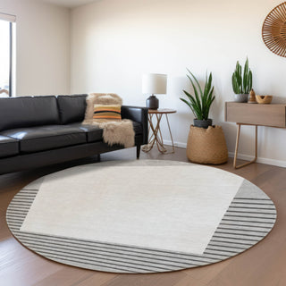 Piper Looms Mayfield Stripes AMF995 Gray Machine Washable Area Rug Round Lifestyle Image Feature