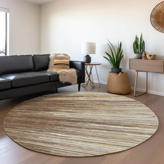 Piper Looms Mayfield Stripes AMF996 Brown Machine Washable Area Rug Round Lifestyle Image Feature