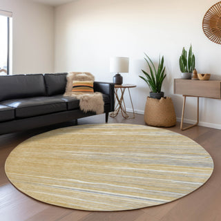 Piper Looms Mayfield Stripes AMF996 Gold Machine Washable Area Rug Round Lifestyle Image Feature