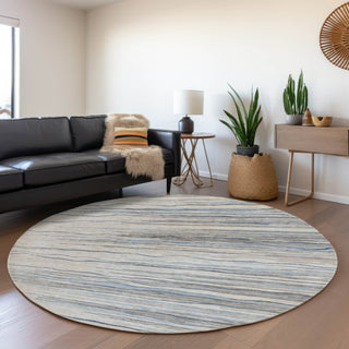 Piper Looms Mayfield Stripes AMF996 Gray Machine Washable Area Rug Round Lifestyle Image Feature