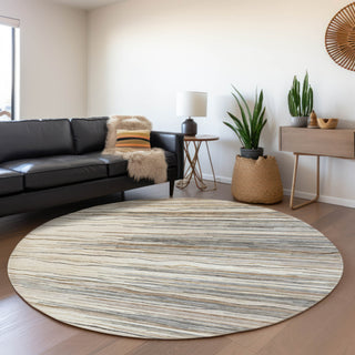 Piper Looms Mayfield Stripes AMF996 Ivory Machine Washable Area Rug Round Lifestyle Image Feature
