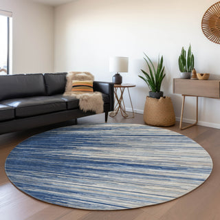 Piper Looms Mayfield Stripes AMF996 Navy Machine Washable Area Rug Round Lifestyle Image Feature