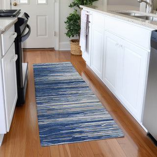 Piper Looms Mayfield Stripes AMF996 Navy Machine Washable Area Rug Runner Lifestyle Image Feature