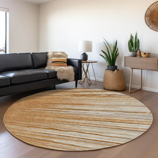 Piper Looms Mayfield Stripes AMF996 Paprika Machine Washable Area Rug Round Lifestyle Image Feature