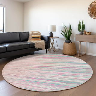 Piper Looms Mayfield Stripes AMF996 Pink Machine Washable Area Rug Round Lifestyle Image Feature