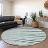 Piper Looms Mayfield Stripes AMF996 Sky Machine Washable Area Rug Round Lifestyle Image Feature