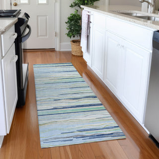 Piper Looms Mayfield Stripes AMF996 Sky Machine Washable Area Rug Runner Lifestyle Image Feature