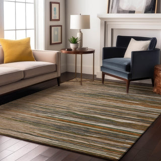 Piper Looms Mayfield Stripes AMF996 Taupe Machine Washable Area Rug Lifestyle Image Feature