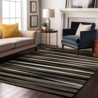 Piper Looms Mayfield Stripes AMF997 Black Machine Washable Area Rug Lifestyle Image Feature