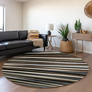 Piper Looms Mayfield Stripes AMF997 Black Machine Washable Area Rug Round Lifestyle Image Feature