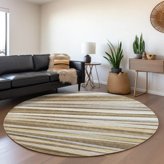 Piper Looms Mayfield Stripes AMF997 Brown Machine Washable Area Rug Round Lifestyle Image Feature