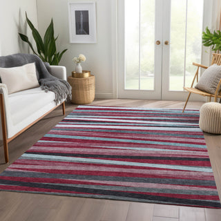 Piper Looms Mayfield Stripes AMF997 Burgundy Machine Washable Area Rug Lifestyle Image Feature