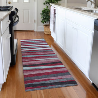 Piper Looms Mayfield Stripes AMF997 Burgundy Machine Washable Area Rug Runner Lifestyle Image Feature