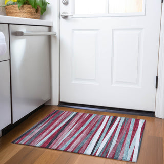 Piper Looms Mayfield Stripes AMF997 Burgundy Machine Washable Area Rug Scatter Lifestyle Image Feature