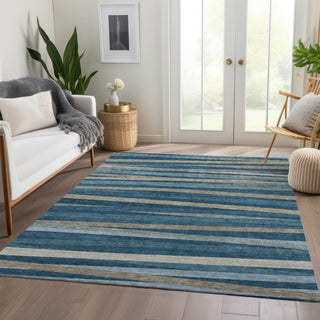 Piper Looms Mayfield Stripes AMF997 Denim Machine Washable Area Rug Lifestyle Image Feature