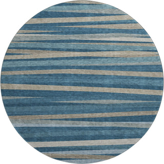 Piper Looms Mayfield Stripes AMF997 Denim Machine Washable Area Rug Round Main Image