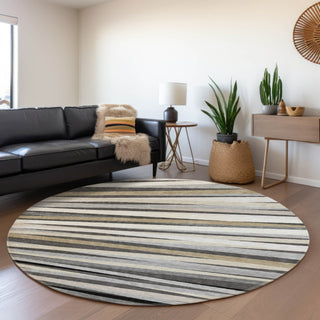 Piper Looms Mayfield Stripes AMF997 Gray Machine Washable Area Rug Round Lifestyle Image Feature