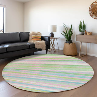 Piper Looms Mayfield Stripes AMF997 Mint Machine Washable Area Rug Round Lifestyle Image Feature