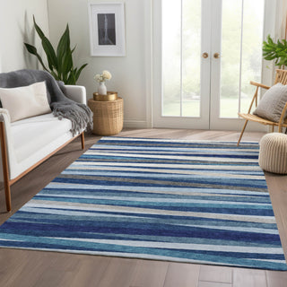 Piper Looms Mayfield Stripes AMF997 Navy Machine Washable Area Rug Lifestyle Image Feature
