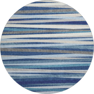 Piper Looms Mayfield Stripes AMF997 Navy Machine Washable Area Rug Round Main Image