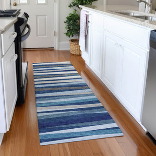 Piper Looms Mayfield Stripes AMF997 Navy Machine Washable Area Rug Runner Lifestyle Image Feature
