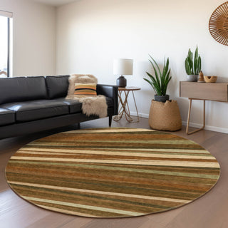 Piper Looms Mayfield Stripes AMF997 Paprika Machine Washable Area Rug Round Lifestyle Image Feature