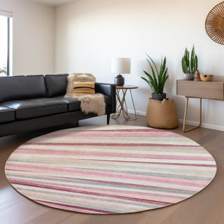 Piper Looms Mayfield Stripes AMF997 Pink Machine Washable Area Rug Round Lifestyle Image Feature