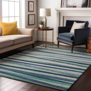 Piper Looms Mayfield Stripes AMF997 Teal Machine Washable Area Rug Lifestyle Image Feature