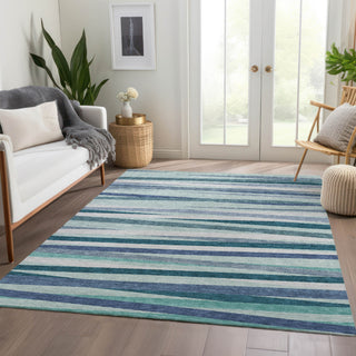 Piper Looms Mayfield Stripes AMF997 Teal Machine Washable Area Rug Lifestyle Image Feature