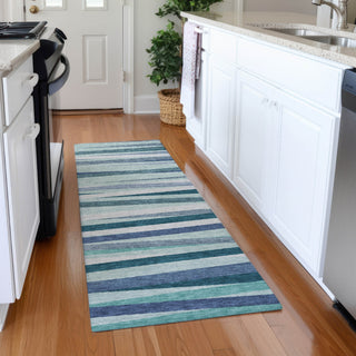 Piper Looms Mayfield Stripes AMF997 Teal Machine Washable Area Rug Runner Lifestyle Image Feature