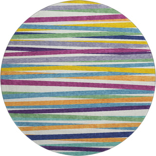Piper Looms Mayfield Stripes AMF997 White Machine Washable Area Rug Round Main Image