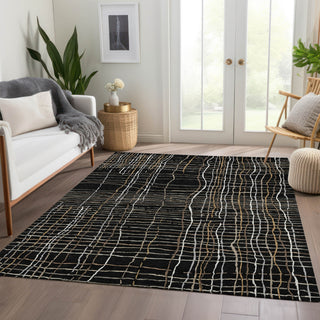 Piper Looms Mayfield Stripes AMF998 Black Machine Washable Area Rug Lifestyle Image Feature