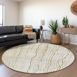 Piper Looms Mayfield Stripes AMF998 Ivory Machine Washable Area Rug Round Lifestyle Image Feature