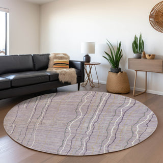 Piper Looms Mayfield Stripes AMF998 Lavender Machine Washable Area Rug Round Lifestyle Image Feature
