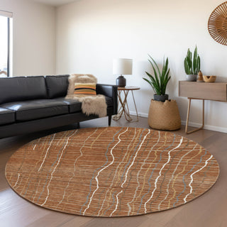 Piper Looms Mayfield Stripes AMF998 Paprika Machine Washable Area Rug Round Lifestyle Image Feature