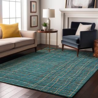 Piper Looms Mayfield Stripes AMF998 Teal Machine Washable Area Rug Lifestyle Image Feature