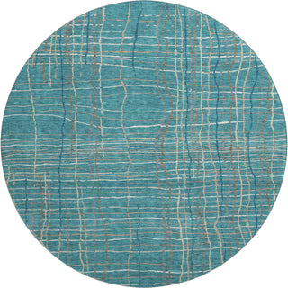 Piper Looms Mayfield Stripes AMF998 Teal Machine Washable Area Rug Round Main Image