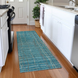 Piper Looms Mayfield Stripes AMF998 Teal Machine Washable Area Rug Runner Lifestyle Image Feature