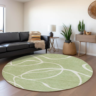 Piper Looms Mayfield Swirls AMF999 Aloe Machine Washable Area Rug Round Lifestyle Image Feature