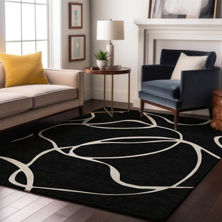 Piper Looms Mayfield Swirls AMF999 Black Machine Washable Area Rug Lifestyle Image Feature