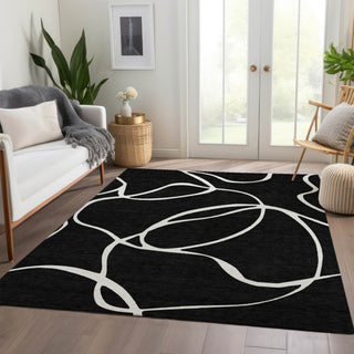 Piper Looms Mayfield Swirls AMF999 Black Machine Washable Area Rug Lifestyle Image Feature