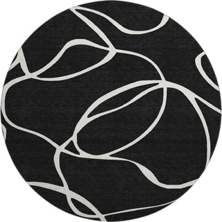 Piper Looms Mayfield Swirls AMF999 Black Machine Washable Area Rug Round Main Image