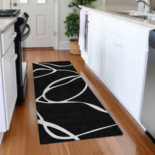 Piper Looms Mayfield Swirls AMF999 Black Machine Washable Area Rug Runner Lifestyle Image Feature