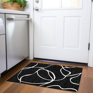 Piper Looms Mayfield Swirls AMF999 Black Machine Washable Area Rug Scatter Lifestyle Image Feature