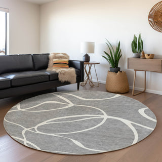 Piper Looms Mayfield Swirls AMF999 Gray Machine Washable Area Rug Round Lifestyle Image Feature